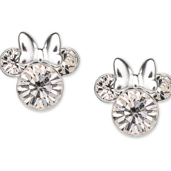 Disney Minnie Mouse Clear Crystal Sterling Silver Earrings & Trinket Dish - Picture 2 of 5